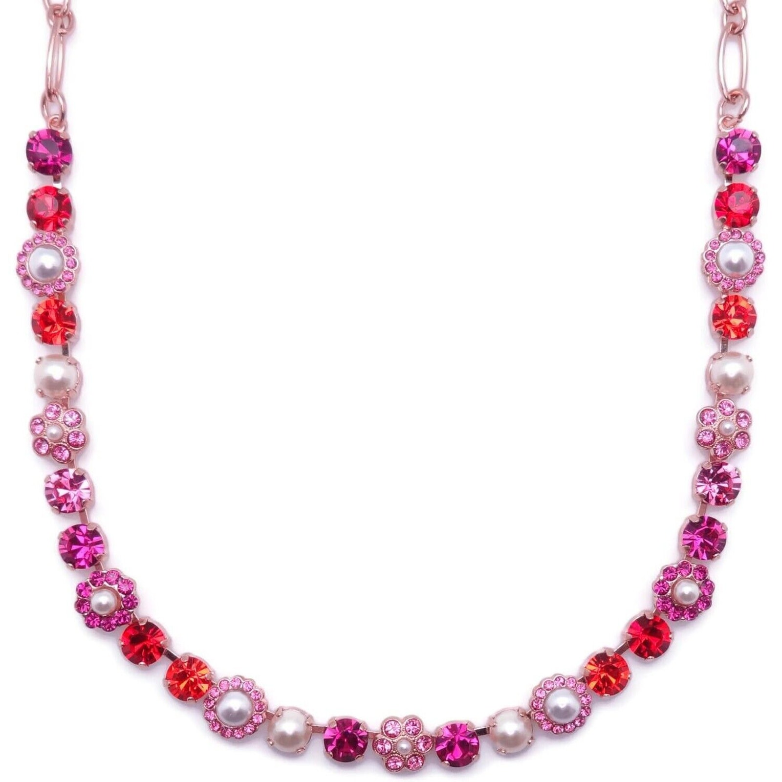 Mariana Roxanne Red Fuchsia Rose Pink Flower Mosaic Rose Gold Necklace 1166 Nwt 175$